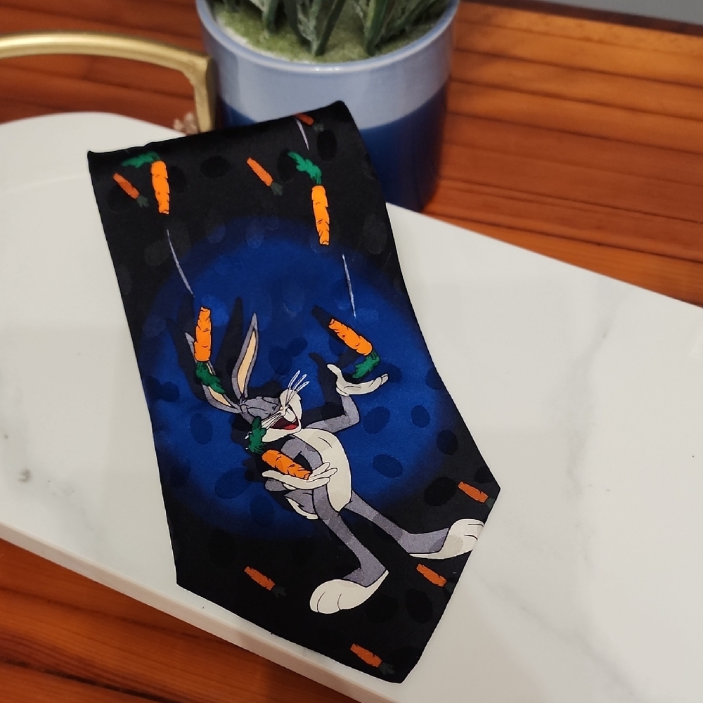 Vintage Warner Bros. Black Tie with Bugs Bunny 100% Silk